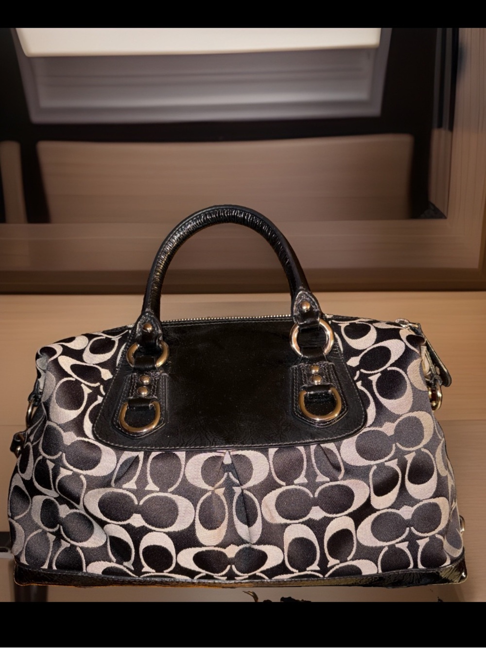 Coach Ashley EUC Black Patent and Gray Canvas C Signature w/ Dual handle Satchel - Picture 3 of 10